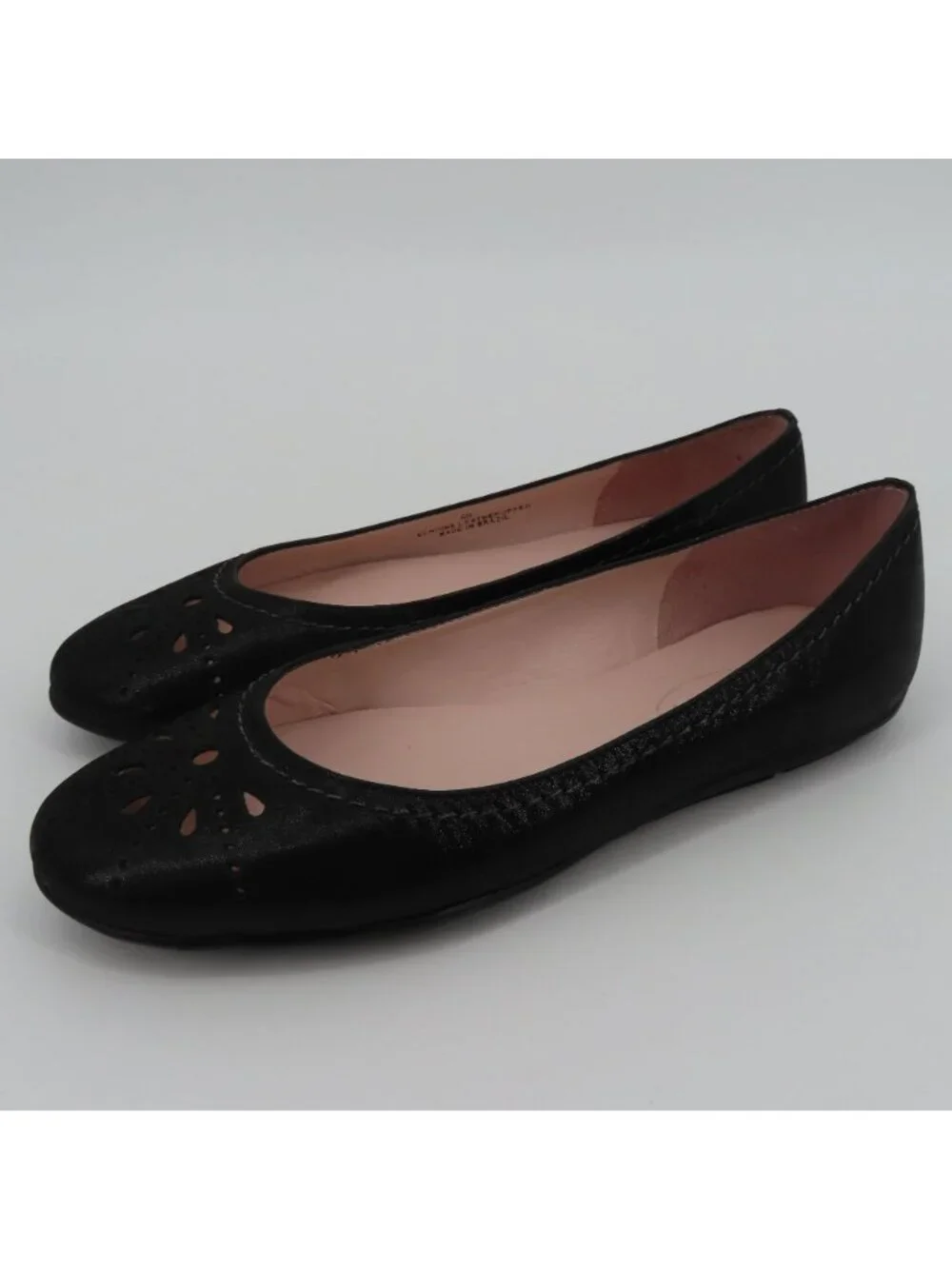 Talbots Women 6 B Shimmer Black Leather Cut Out Round Toe Ballet Flats Shoes